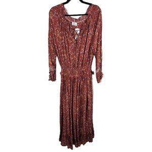 The Fox & The Mermaid Red Floral Tiered Maxi Dress Women's Size L/XL